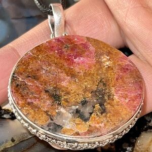 Pretty Round Rhodonite Pendant 2”